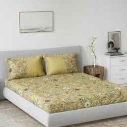 DDECOR Live beautiful Yellow Cotton Floral 145 TC Double Flat Bedsheet with 2 Pillow Covers-image-72