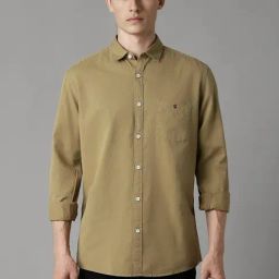 Louis Philippe Khaki Cotton Slim Fit Shirt-image-75