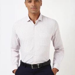 Peter England Pink Slim Fit Checks Shirt-picture-2