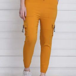 BUYNEWTREND Yellow Mid Rise Joggers-image-9