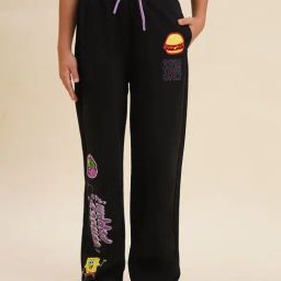 VERO MODA GIRL Jet Black Cotton Graphic Pants-image-79