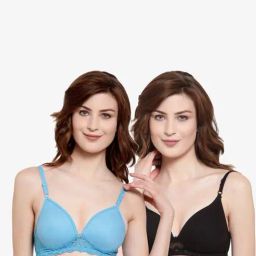 AROUSY Blue & Black Cotton Lace Work T-Shirt Bras - Pack Of 2-picture-45