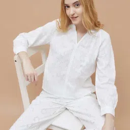 Fame Forever By Lifestyle Off White Cotton Regular Fit Self Pattern Top-picture-40