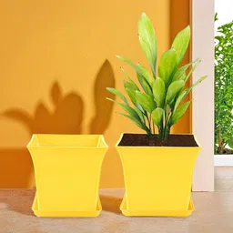 Kuber Industries 2-Pcs Yellow Premium Flower Pots for Garden withBottomPlates-image-45