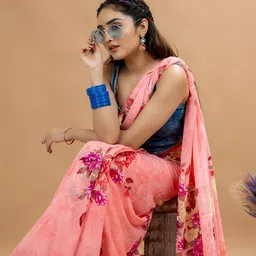 HELLA FASHIONS Floral Printed Poly Crepe Saree-picture-7