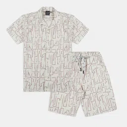 CAVIO Boys Printed Cuban Collar Pure Cotton Shirt With Shorts-image-68