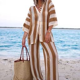 Alamode By Akanksha Dorre Striped Shirt Collar Shirt With Palazzos Resort Wear Set-picture-8