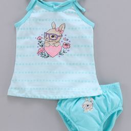 Cucumber Singlet Slip And Bloomer Sets Bunny Print - Blue-image-6