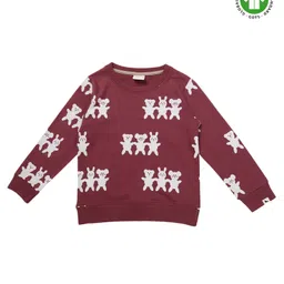 Turtledove London Full Sleeves Organic Cotton Sweatshirt Bear Print - Burgundy-picture-14