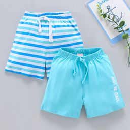 Babyhug Cotton Knit Mid Thigh Length Shorts Text Print Pack Of 2 - Blue White-image-79