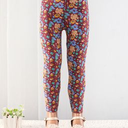 Babyhug Cotton Elastic Knit Full Length Leggings Floral Print - Maroon-image-105