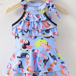 Kookie Kids Sleeveless Frock Swimsuit Bird Print- Blue-image-25