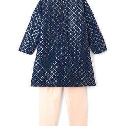 Babyhug Woven Full Sleeves Embroidered Kurta with Solid Pyjama Set - Navy Blue-image-21