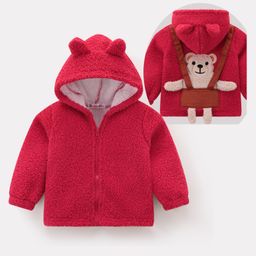 Kookie Kids Full Sleeves Hoodies With Ear Applique & Bear Design- Red-image-37
