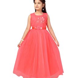 Aarika Sleeveless Floral Embroidered & Applique Embellished Fit & Flare Gown - Red-image-2