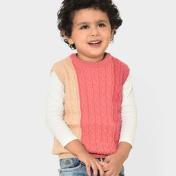 Mi Arcus 55 % Marino Wool 25% Polyamide 20%Cotton Colour Blocked Self Design  Winter Sweater - Pink-image-36