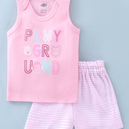 Zero Interlock Cotton Knit Sleeveless Night Suit Bunny Print - Peach-image-34