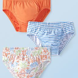 Honeyhap Premium Cotton Elastane Single Jersey Striped Briefs with Bio Finish Pack of 3 - Bright White & Tangrine Orange-image-74