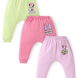 Babyhug Disney  Interlock Knit Full Length Diaper Leggings Pack of 3 with Minnie Mouse Grpahics- Pink &  Green-image-81