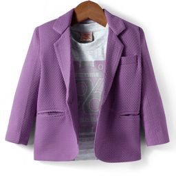 Rikidoos Cotton Full Sleeves Textured Blazer With Typography Printed Tee - Purple & Melange-image-14