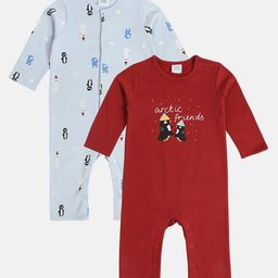 MINI KLUB Cotton Pack Of 2 Full Sleeves Baby Penguins Printed Rompers - Blue & Red-image-51