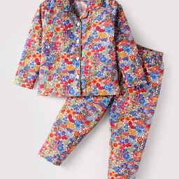 Doreme CottonKnit Full Sleeves Co-ords Night Suit with Floral Print - Green-image-30
