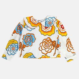 MINI KLUB Cotton Full Sleeves Floral Printed Top - Marshmallow & Orange-image-81