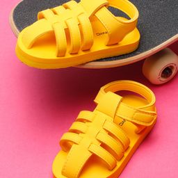 ONYC Solid Gladiator Style Velcro Closure Sandals - Mango-image-76