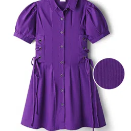 Hola Bonita Cotton Woven Half Sleeves Solid Shirt Dress - Purple-picture-22