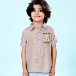 Kiddopanti Cotton Woven Half Sleeves Star Printed Shirt - Sand-picture-46
