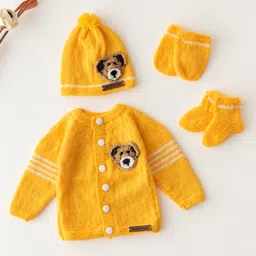 The Original Knit Knit Full Sleeves Teddy Bear Designed Sweater With Cap Mittens & Socks Set - Yellow-picture-44