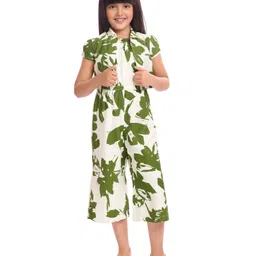 TINY BABY Woven Abstract Printed Jumpsuit With Half Sleeves Coordinating Jacket Set - Green-picture-11