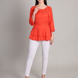 DELIS Monochrome Georgette Peplum Top-image-99