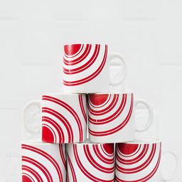 Femora Red & White 6 Pieces Printed Ceramic Glossy Cups 180 ml each-43