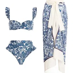 Alamode By Akanksha Blue Mary Printed Bikini With Sarong-image-75