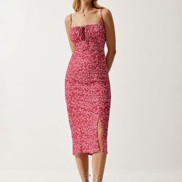 Happiness istanbul Women Floral Printed Sleeveless Sheath Dress-image-59