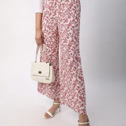 Mystere Paris Women Floral Printed Flared High-Rise Wide Leg Trousers-image-21