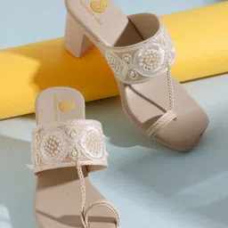sneakers villa Women Embellished Open Toe Party Block Heel Sandals-picture-28