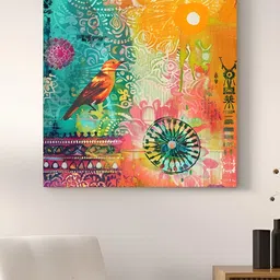 Myntra Elegant Homes Blue & Orange Birds and Animals Printed Canvas Wall Art-image-37