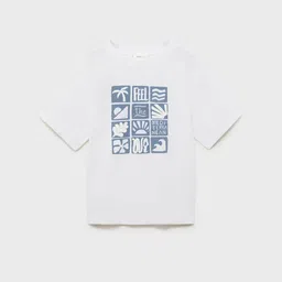 Mango Kids Boys Puff Print Drop-Shoulder Sleeves Pure Cotton T-shirt-47