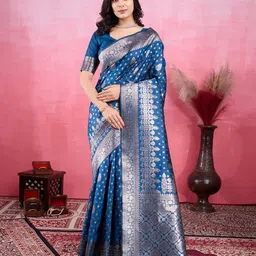 KAYOMMI Ethnic Motifs Woven Design Zari Pure Silk Banarasi Saree-picture-34