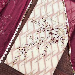 KIMISHA Geometric Woven Design Beads & Stones Banarasi Cotton Unstitched Dress Material-image-82