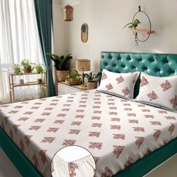 Myntra Elegant Homes Cream Floral Printed Fitted 300 TC King Bedsheet Set 2.5 m x 2.2 m-image-57