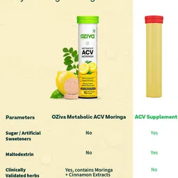 OZiva Set Of 8 ACV Moringa Apple Cider Vinegar & Lemon Masala Tablets- 15 Tablets image 3