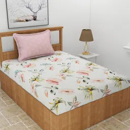 MORADO White & Pink Floral Printed 210 TC Single Bedsheet Set 1.57 m x 2.36 m-image-31