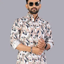 Metronaut Men Classic Fit Geometric Printed Spread Collar Cotton Casual Shirt-picture-44