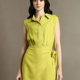 DL Woman Shirt Collar Sleeveless Shirt Mini Dress-image-86
