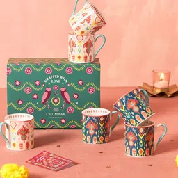 Chumbak Green & Orange 6 Pieces Printed Ceramic Glossy Mugs 160 ml-36