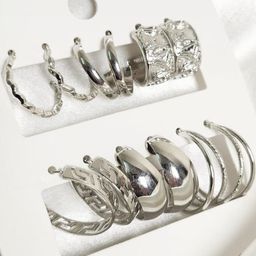 Piu Jewels Set Of 6 Stainless Steel Silver Plated Circular Shaped Half Hoop Earrings-image-52
