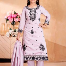 Aarika Girls Floral Embroidered Regular Pure Silk Kurta with Trousers & With Dupatta-10